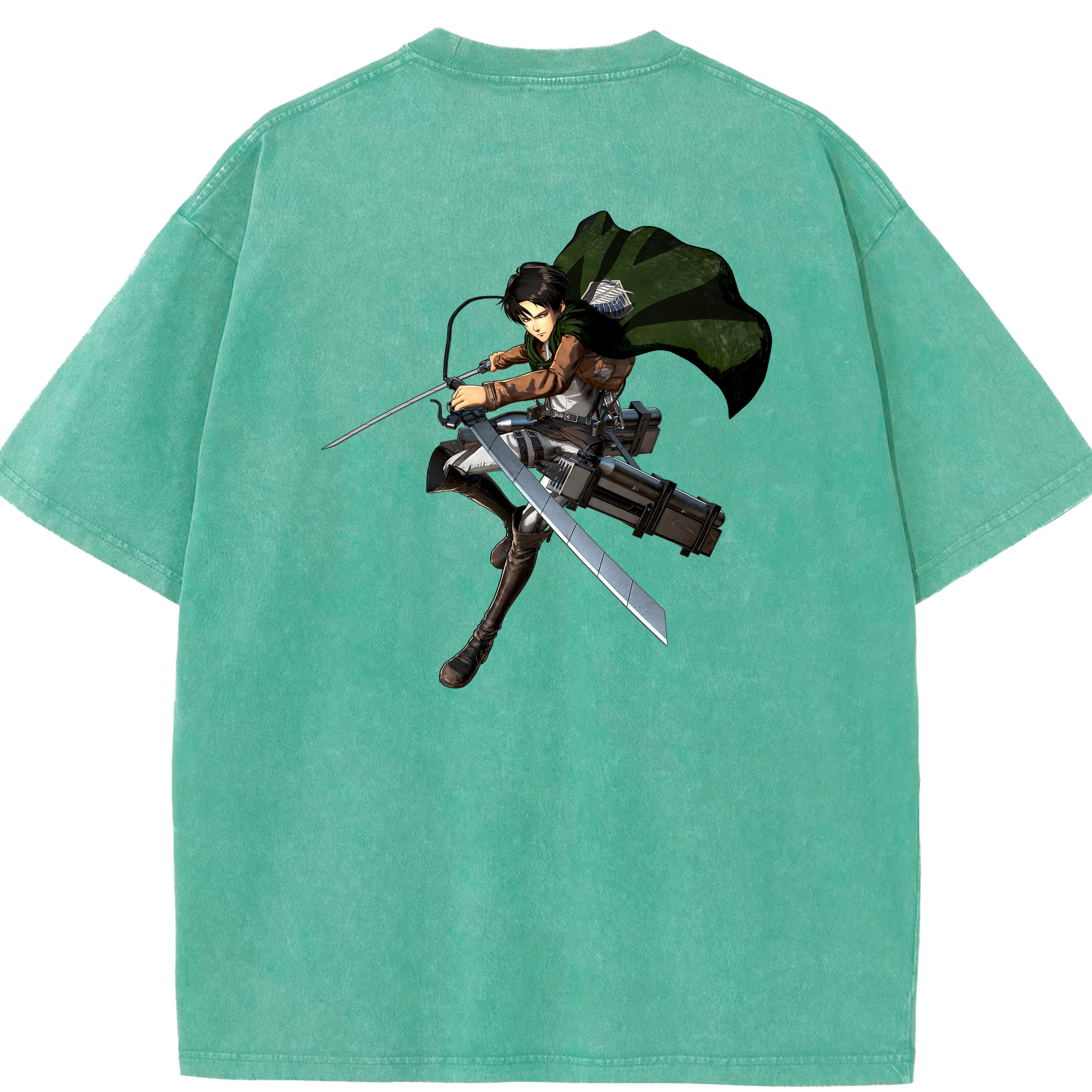 （画像用） 進撃の巨人 リヴァイ·アッカーマン Attack on Titan Levi Ackerman 綿100% ヴィンテージ風 半袖Tシャツ（背面プリント）